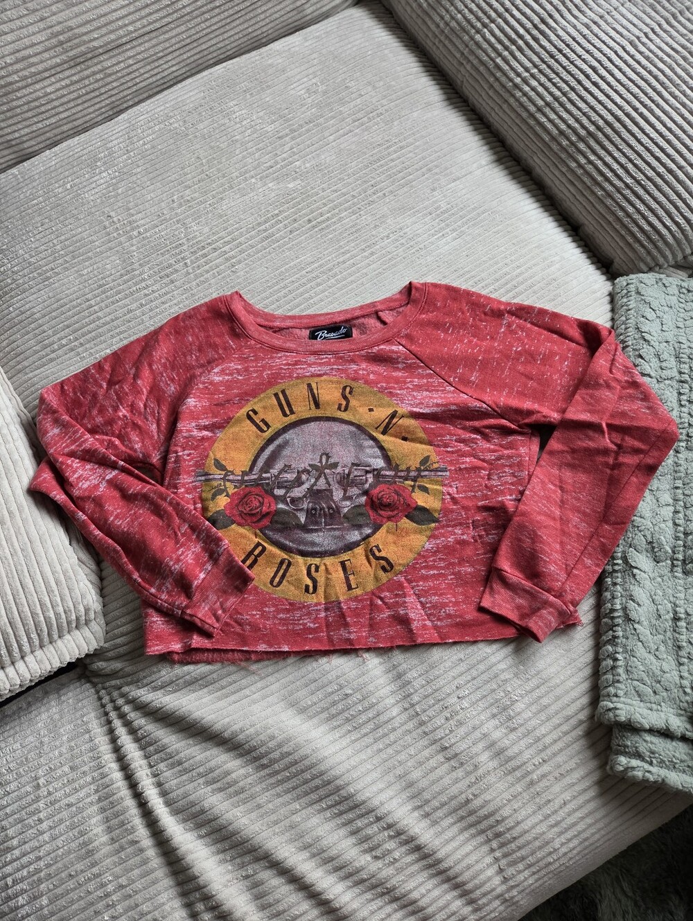 Guns N' Roses Red Cropped Long Sleeve Sweatshirt
